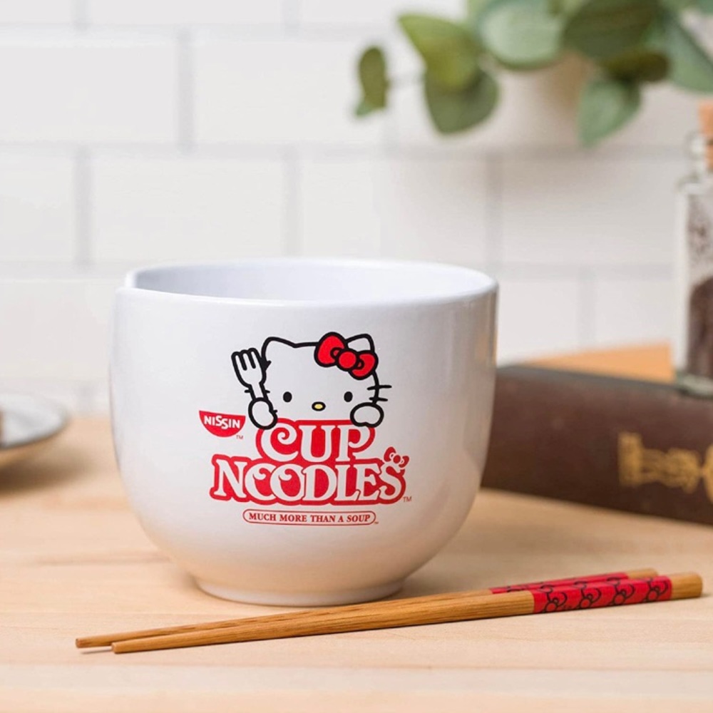 Hello Kitty Cup Noodles, Nissin Ceramic Ramen Noodle Bowl with Chopstick, New